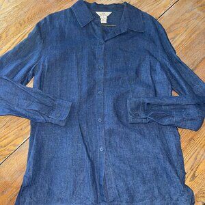 346 BROOKS BROTHERS vented side blue 100% linen shirt! sz 6